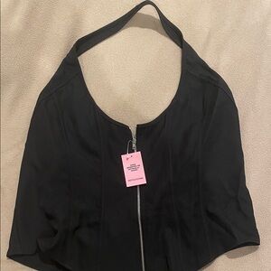 NWT PrettyLittleThing Black Zip-Up Crop Top Corset